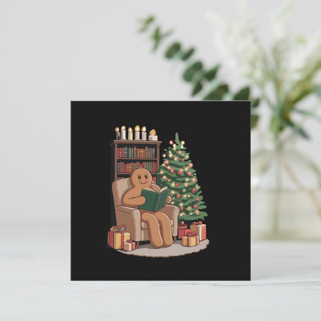 Cartes Pour Fêtes Annuelles Retro pain d'épices Lecture Livres de Noël Enseign (Debout devant)