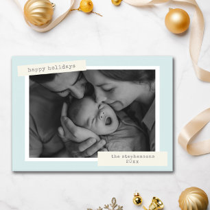 Cartes Pour Fêtes Annuelles Rétro Pastel Bleu Photos Personnalisées Famille No