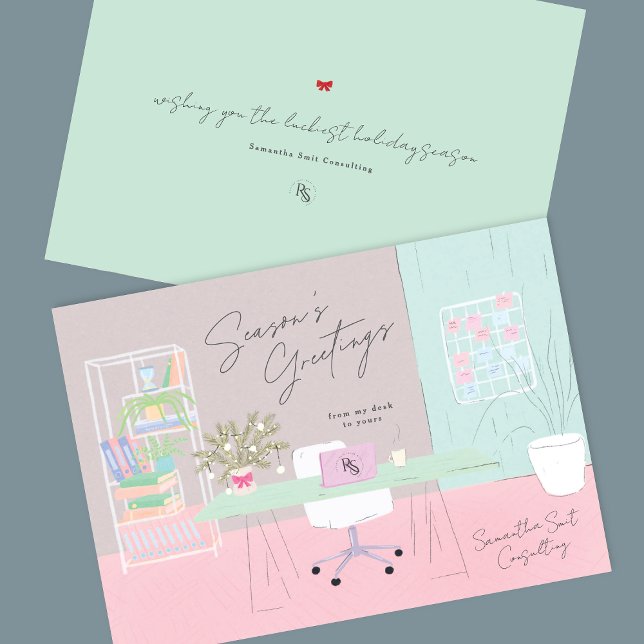 Cartes Pour Fêtes Annuelles Retro Pastel Main Drake Office Logo Entreprise (Créateur téléchargé)