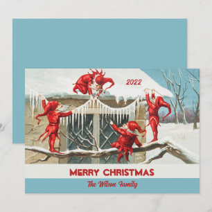 Cartes Pour Fêtes Annuelles Rétro Père Noël Vintage Elfes Joyeux Noël Personna