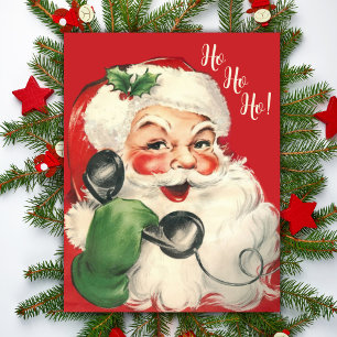 Cartes Pour Fêtes Annuelles Retro Père Noël Vintage Sur Le Téléphone Personnal