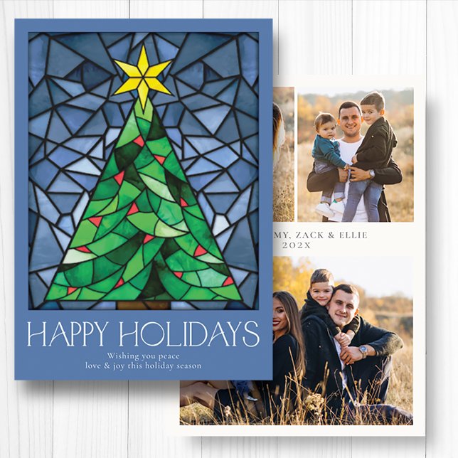 Cartes Pour Fêtes Annuelles Retro Photo Happy Holidays Dusty Blue (Créateur téléchargé)