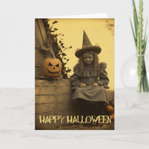 Cartes Pour Fêtes Annuelles Retro Photographie éffrayant Halloween fille dépla