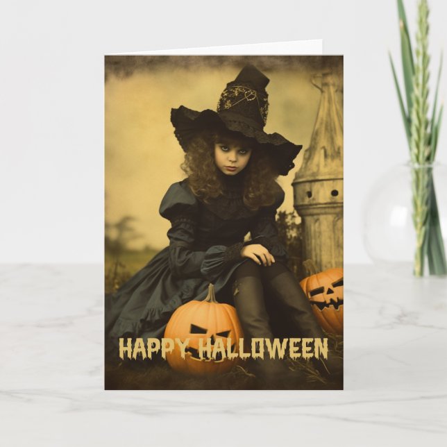Cartes Pour Fêtes Annuelles Retro Photographie Halloween mignonne mauvaise sor (Devant)