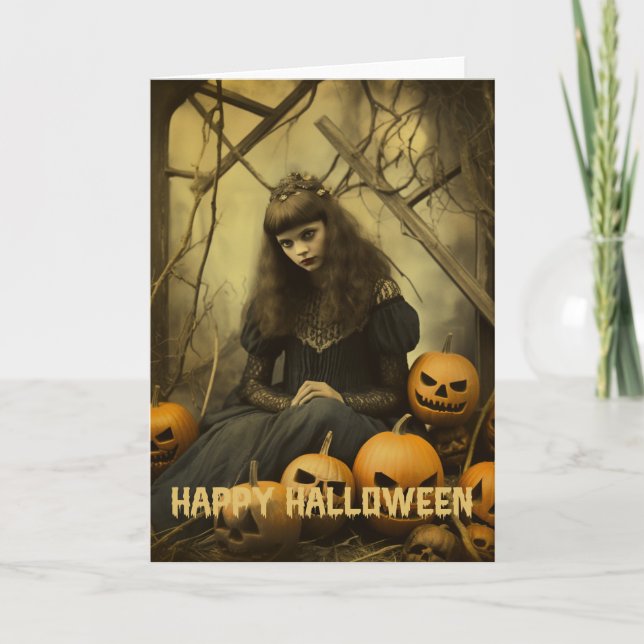 Cartes Pour Fêtes Annuelles Retro Photographie Halloween mignonne mauvaise sor (Devant)