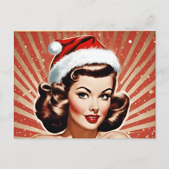 Cartes Pour Fêtes Annuelles Retro Pin Up Fille Noël (Devant)