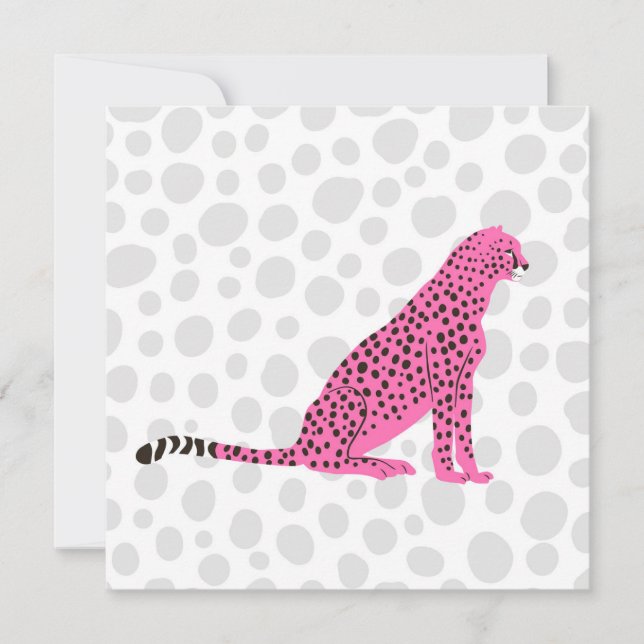 Cartes Pour Fêtes Annuelles Retro Pink Cheetah Wild Cat Portrait Art (Devant)