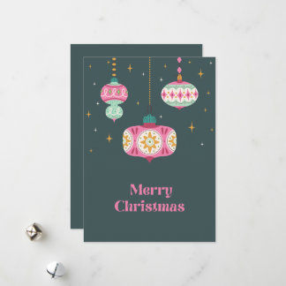 Cartes Pour Fêtes Annuelles Retro Pink Green Non Photo Christmas Ornament