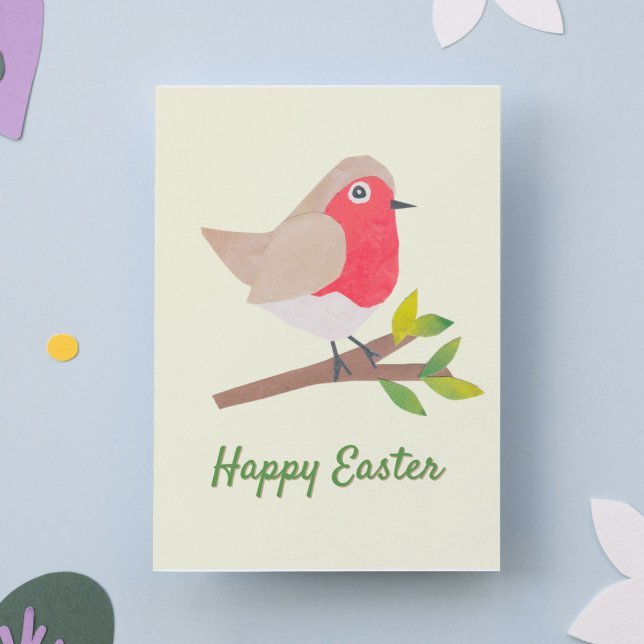 Cartes Pour Fêtes Annuelles Rétro Printemps Robin mignon Pâques d'inspiration  (Featuring my own art of a bright happy robin, this Easter card creates a nostalgic springtime vibe.)