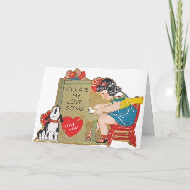 Cartes Pour Fêtes Annuelles Retro Puppy Love Song Valentine's Day Card (Devant)