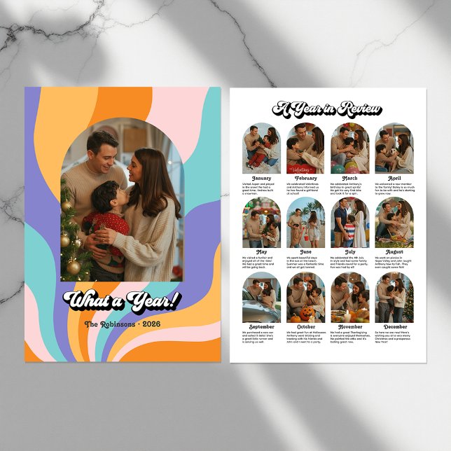 Cartes Pour Fêtes Annuelles Rétro Quelle Année Bilan de l'Année Fête Photo (Retro What a Year Year in Review Holiday Photo)