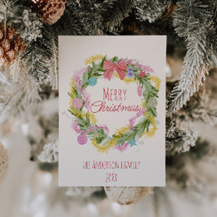 Cartes Pour Fêtes Annuelles Retro Quirky Green Noël Bow Wreath Non Photo