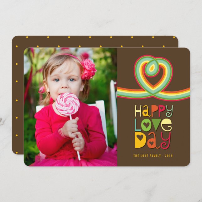 Cartes Pour Fêtes Annuelles Retro Rainbow Loop Happy Love Day Valentine Photo (Devant / Derrière)