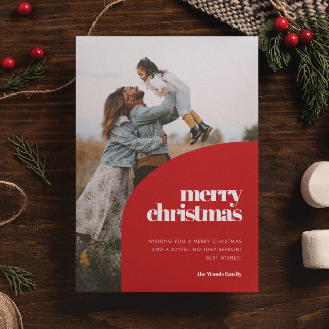 Cartes Pour Fêtes Annuelles Retro Red Arch Design Joyeux Noël Photo (Créateur téléchargé)