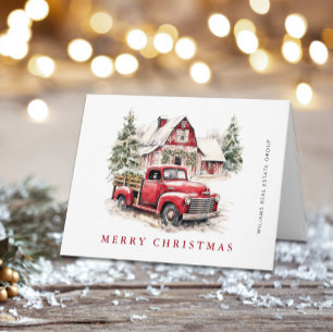 Cartes Pour Fêtes Annuelles Retro Red Farm Truck Accueil de Noël d'entreprise