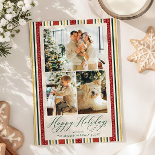 Cartes Pour Fêtes Annuelles Retro Red Gold Stripes Happy Holidays 3 Photo