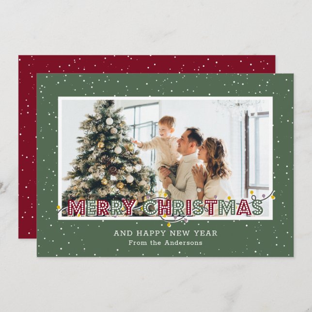 Cartes Pour Fêtes Annuelles Retro Red Green Lights Photo de Noël (Devant / Derrière)