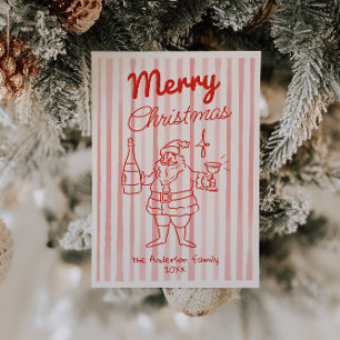Cartes Pour Fêtes Annuelles Retro Red Père Noël Champagne Noël Non Photo