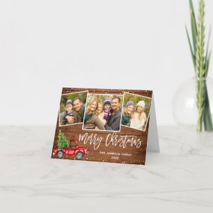 Cartes Pour Fêtes Annuelles Retro Red Truck Rustic 3 PHOTO Noël Salutation