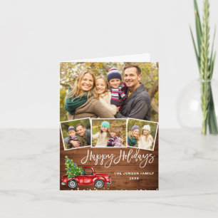 Cartes Pour Fêtes Annuelles Retro Red Truck Rustic 3 PHOTO Noël Salutation