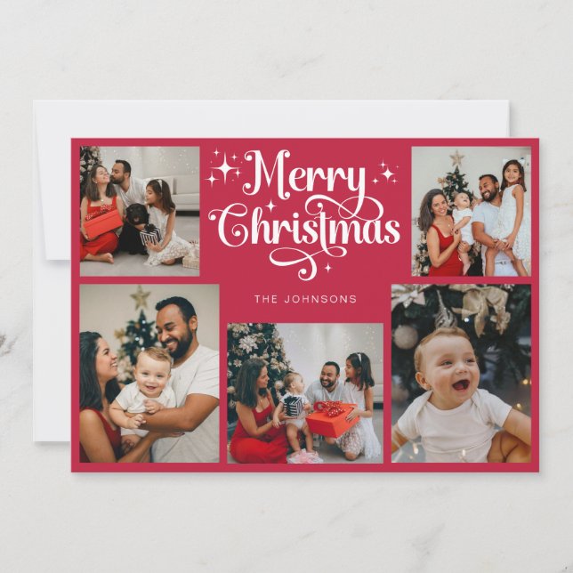 Cartes Pour Fêtes Annuelles Retro Rouge et blanc Joyeux Noël Famille Photo (Devant)