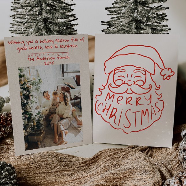 Cartes Pour Fêtes Annuelles Retro Rouge main tiré Père Noël Joyeux Noël (Créateur téléchargé)