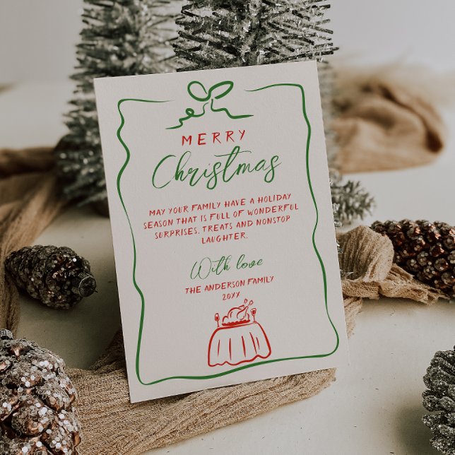 Cartes Pour Fêtes Annuelles Retro Rouge vert main écrite Joyeux Noël tiré (Créateur téléchargé)