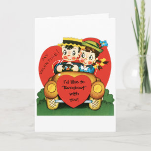 Cartes Pour Fêtes Annuelles Rétro Saint-Valentin, garçon et fille vintage en v