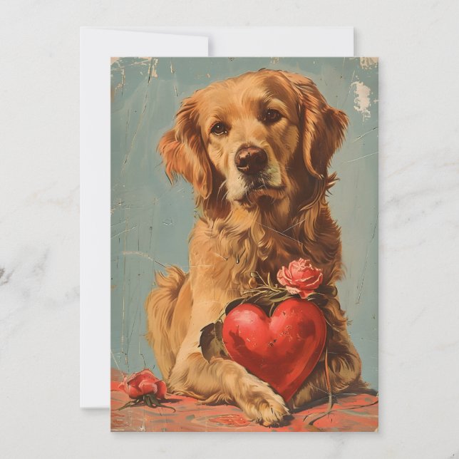 Cartes Pour Fêtes Annuelles Rétro Saint-Valentin Golden Retriever  (Devant)