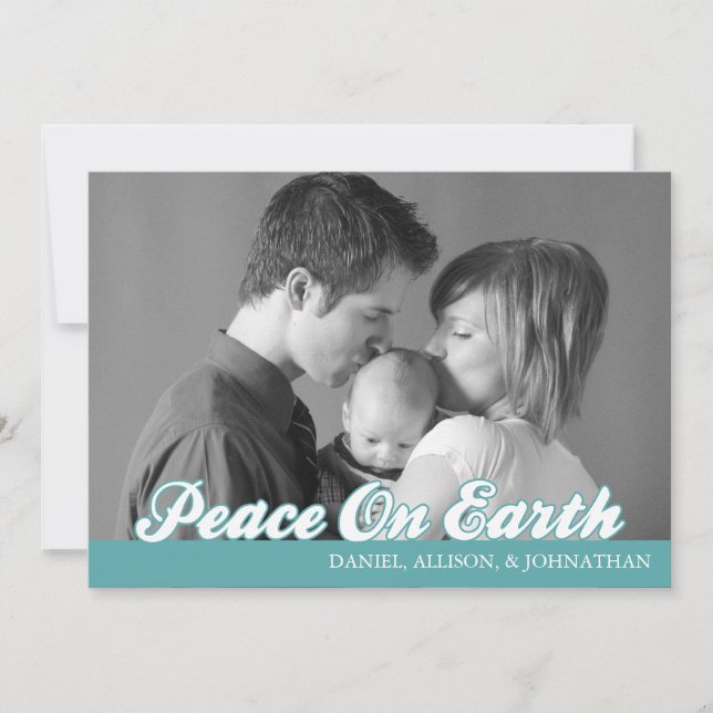 Cartes Pour Fêtes Annuelles Retro Script Peace On Earth Christmas Card (Aqua) (Devant)