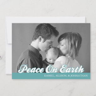 Cartes Pour Fêtes Annuelles Retro Script Peace On Earth Christmas Card (Aqua)