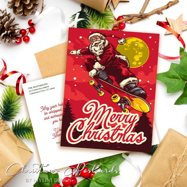 Cartes Pour Fêtes Annuelles Retro Skate Père Noël voeux de Noël (Créateur téléchargé)