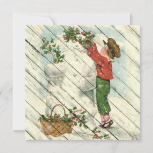 Cartes Pour Fêtes Annuelles Retro   Snowman Vintage Sur Bois Vintage