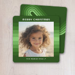 Cartes Pour Fêtes Annuelles Retro Stripes - Christmas Green - Simple Photo<br><div class="desc">Des nuances de motif à rayures vertes avec un accueil simple et signature familiale. Ajoutez votre selfie favori ou votre instantané de famille. Utilisez une photo carré pour créer ce salut de vacances unique et personnel. Un arc en rayures arrondi et rétro propre à l'arrière - Si vous devez ajuster...</div>