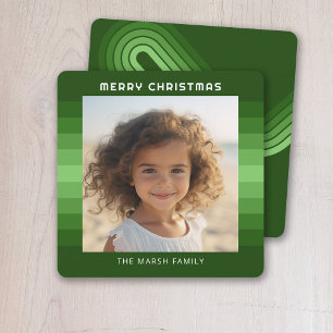 Cartes Pour Fêtes Annuelles Retro Stripes - Christmas Green - Simple Photo