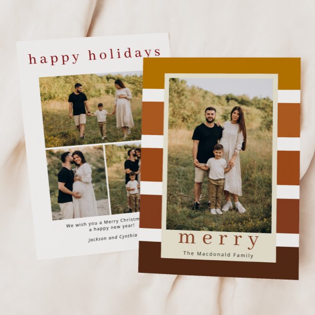 Cartes Pour Fêtes Annuelles Retro Stripes Famille Noël 4 Photo (Créateur téléchargé)