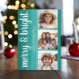 Cartes Pour Fêtes Annuelles Retro Stripes - Turquoise - 3 Photos - joyeux lumi