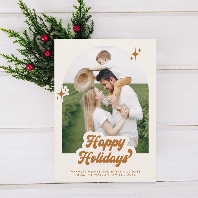 Cartes Pour Fêtes Annuelles Retro Super Happy Holidays Typographie Photo (Retro Groovy Happy Holidays Typography Photo Holiday Card)