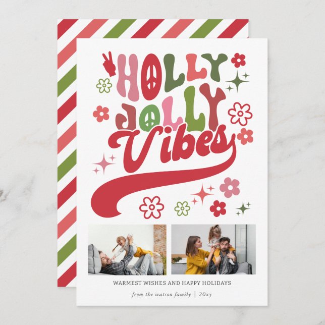 Cartes Pour Fêtes Annuelles Retro Super Holly Jolly Vibes Typographie 2 Photo (Devant / Derrière)