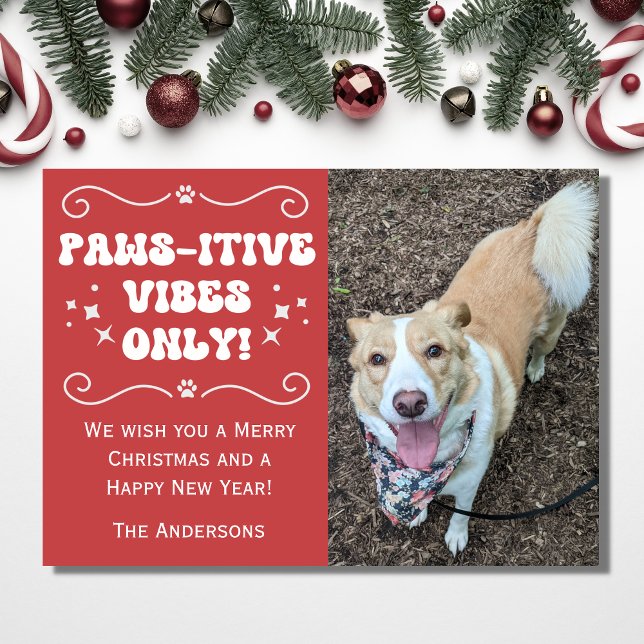 Cartes Pour Fêtes Annuelles Retro Super Paws Réception Chien mignon photo Noël (Créateur téléchargé)