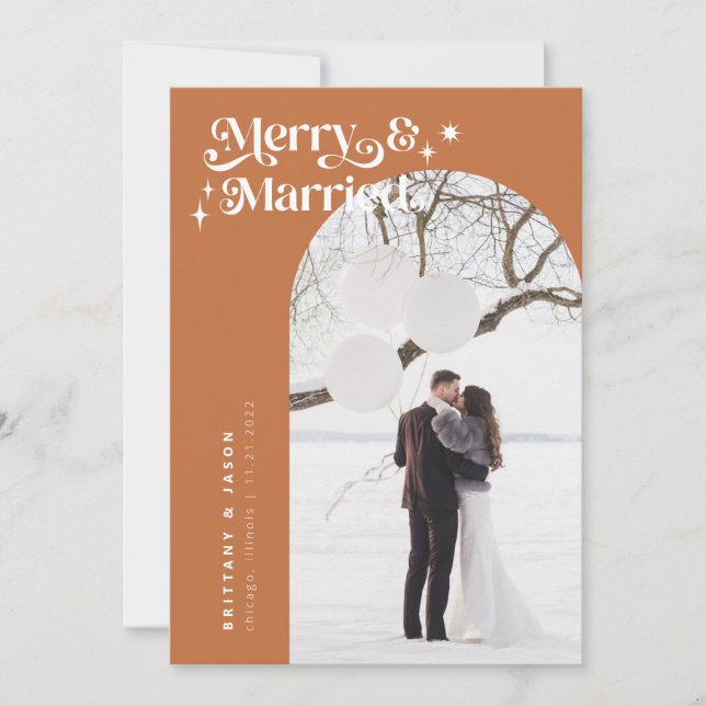 Cartes Pour Fêtes Annuelles Retro Terracotta Merry & Married Photo Holiday (Devant)