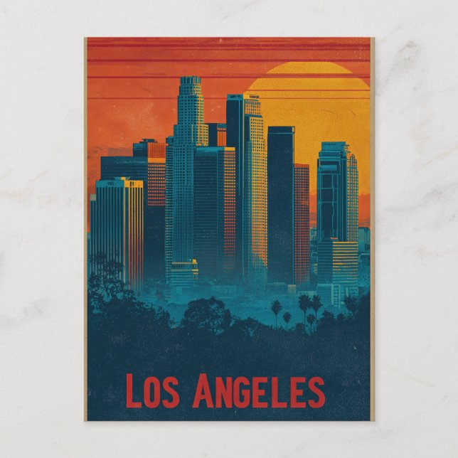 Cartes Pour Fêtes Annuelles Retro Travel Poster Art of Downtown Los Angeles (Devant)