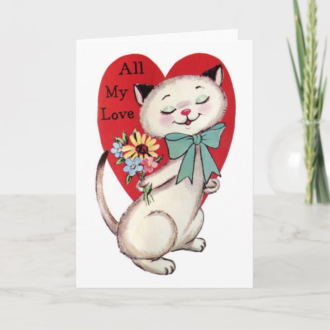 Cartes Pour Fêtes Annuelles Retro Valentine's All My Love Cat Design (Devant)