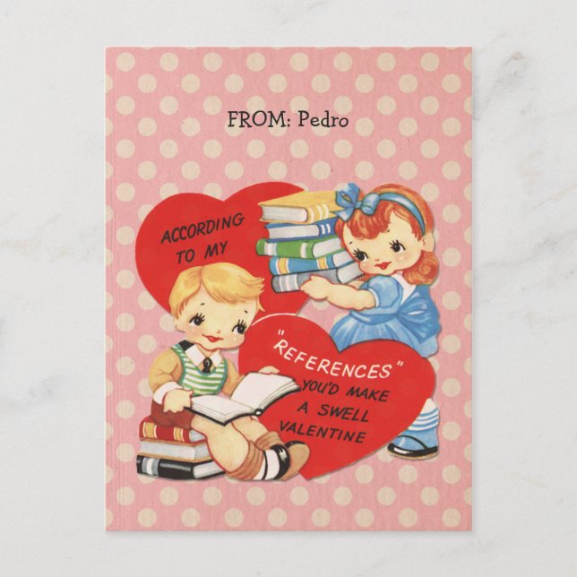 Cartes Pour Fêtes Annuelles Retro Valentines Day Kids Livres Pois rose (Devant)