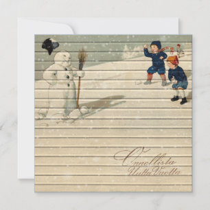 Cartes Pour Fêtes Annuelles Retro Village d'hiver Vintage Jouer aux enfants
