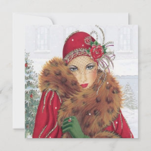 Cartes Pour Fêtes Annuelles retro vintage art déco dame ajouter texte Noël
