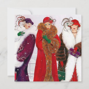 Cartes Pour Fêtes Annuelles retro vintage art déco dames ajouter un message