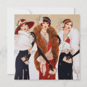 Cartes Pour Fêtes Annuelles retro vintage art déco dames ajouter un message