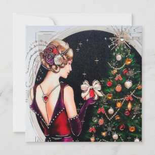Cartes Pour Fêtes Annuelles retro vintage art déco lady ajouter un message