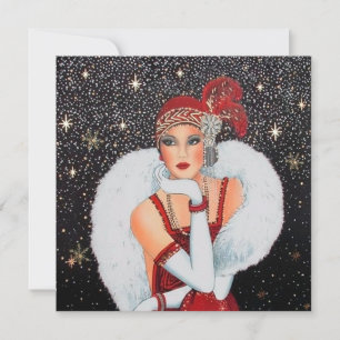 Cartes Pour Fêtes Annuelles retro vintage art déco lady ajouter un message